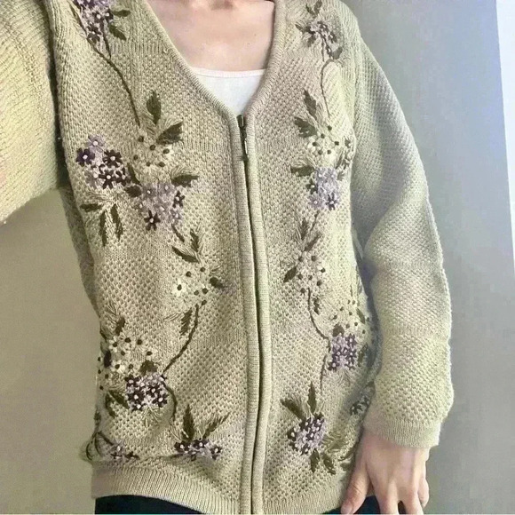 Vintage Alfred Dunner Womens Floral Embroidered Knit Cottagecore Cardigan Large - Picture 1 of 9
